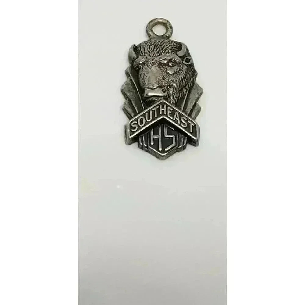 Vintage Charm 925 Sterling Silver Buffalo Head Southeast HS High School 3D